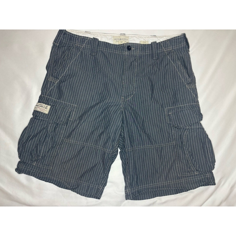 Denim & Supply Ralph Lauren Cargo Shorts Men's Size 36 Blue Striped Button Fly